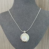 925 Sterling Silver White Mother of Pearl Moon Pendant Necklace - floysun