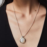 925 Sterling Silver White Mother of Pearl Moon Pendant Necklace - floysun