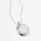 925 Sterling Silver White Mother of Pearl Moon Pendant Necklace - floysun
