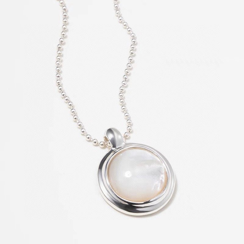 925 Sterling Silver White Mother of Pearl Moon Pendant Necklace - floysun