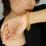 Retro Frosted Square Chain Bracelet - Gold