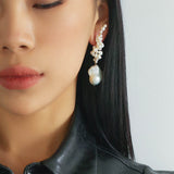 Handwoven Baroque Wrapped Long Pearl Drop Earrings