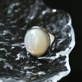 Sterling Silver Round White Mother-of-Pearl Statement Ring