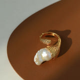 Vintage Floral Orb Fish-Tail Baroque Pearl Rings