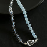 Ocean Serenity Aquamarine & Clear Quartz Magnetic Convertible Beaded Necklace