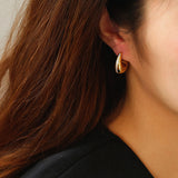 Retro U-shaped Diamond Hoop Earrings - Gold