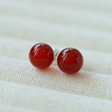 Simple Crystal Agate Tiger Eye Round Earrings