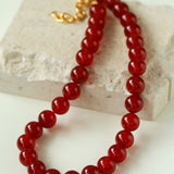Vintage Red Agate 12mm Round Beaded Necklace