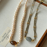 French Vintage Faceted Gemstone Pearl Necklace