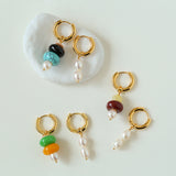 Asymmetric Natural Stone and Pearl Earrings