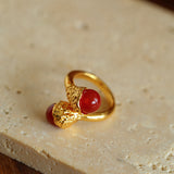 Gilded Bud Red Agate Statement Ring