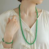 Elastic Necklace with Zirconia and Green Agate Beads