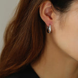 Retro U-shaped Diamond Hoop Earrings - Silver