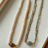 French Vintage Faceted Gemstone Pearl Necklace