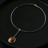 Minimalist Wood Grain Stone Pendant Collar