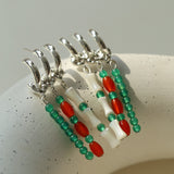 New Chinese Style Bamboo Aventurine Commuting Three-Layer Earrings