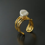 Baroque Freshwater Pearl Multi-Layer Ring - Gold