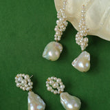 Handwoven Baroque Wrapped Long Pearl Drop Earrings