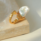 Vintage Floral Orb Fish-Tail Baroque Pearl Rings
