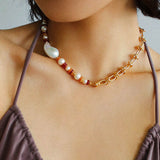 Colorful Beads & Baroque Pearls Twisted Chain Necklace