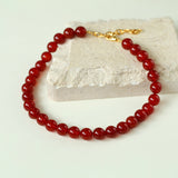 Vintage Red Agate 12mm Round Beaded Necklace