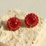 Minimalist Natural Red Agate Stud Earrings