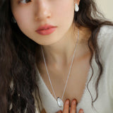 Minimalist 925 Silver Teardrop Pendant Necklace - White Mother of Pearls