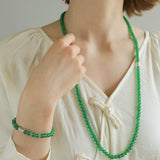 Elastic Necklace with Zirconia and Green Agate Beads
