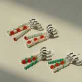 New Chinese Style Bamboo Aventurine Commuting Three-Layer Earrings