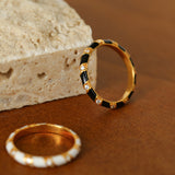Striped Enamel CZ Stacking Ring - Black