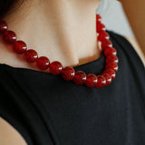 Vintage Red Agate 12mm Round Beaded Necklace