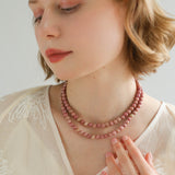 Long Multi-Colored Zebra Stone Beaded Necklace