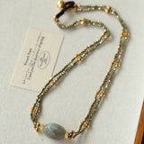 French Vintage Faceted Gemstone Double-Layer Gold Ore Necklace