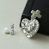 Asymmetrical Heart Cross Pendant Earring
