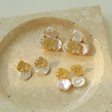 Petal Baroque Pearl Earrings-Three Petal Stud Earrings