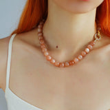 Smooth Round Sunstone Beaded Choker Necklace