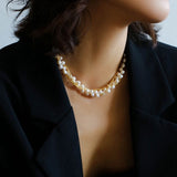 Wrapped Chain Wheat Ear Pearl Necklaces - Gold