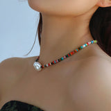 Rainbow Stone Beaded Necklace with Baroque Pearl