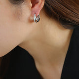 Retro U-shaped Diamond Hoop Earrings - Silver