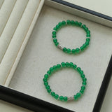 Elastic Bracelet with Zirconia and Green Agate Beads