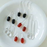 Red Black Agate White Crystal Ear Hooks Drop Earrings