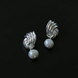 Spiral Metal Wind Stripe Pearl Drop Earrings