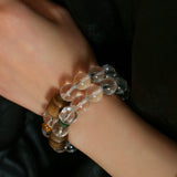 Agarwood Beads Clear Quartz Citrine Stretch Bracelet
