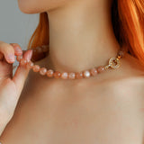 Smooth Round Sunstone Beaded Choker Necklace