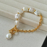 Chain Stitching Square Baroque Pearl Y Shaped Bracelet