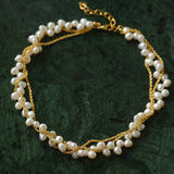 Wrapped Chain Wheat Ear Pearl Necklaces - Gold