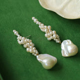 Handwoven Baroque Wrapped Long Pearl Drop Earrings