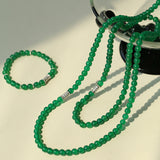 Elastic Necklace with Zirconia and Green Agate Beads