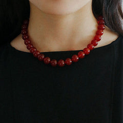 Vintage Red Agate 12mm Round Beaded Necklace
