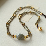 French Vintage Faceted Gemstone Double-Layer Gold Ore Necklace